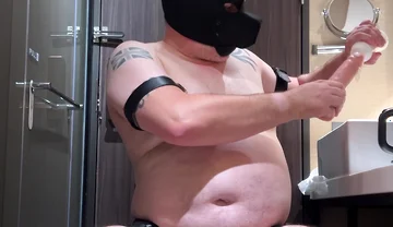 Dark Barker Dildo Pump and Cum