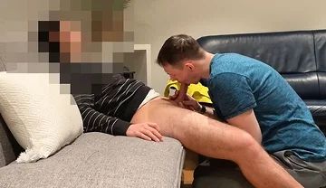 Straight Young Hairy Twink Cums After Edging and Getting Sucked on the Couch