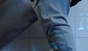 Amateur Boys in Sneakers Wank and Try Handjob in Public Toilets' Urinal