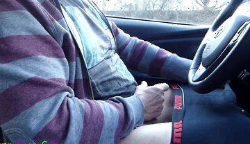 I Got Horny While Driving and Jerked off My Thick Cock Right by the Side of the Road Until I Cum on the Steering Wheel