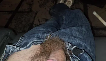 Wanking My Big Dick in Jeans, Topless, Spitting, Cumshot
