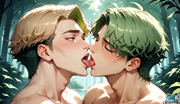 Green-haired Forest Muscles: Gay Cum Shot