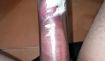 Slow Vacuum Pump Sucks My Penis to Its Full Size, Until I Pee and Cum