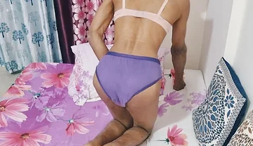Horny Indian Teen Femboy Wearing His Stepmom's Cute Panties and Bra
