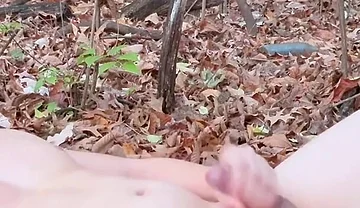 Autumn Ecstasy Muscular Stud's Nude Flex & Explosive Release on Leafy Bed