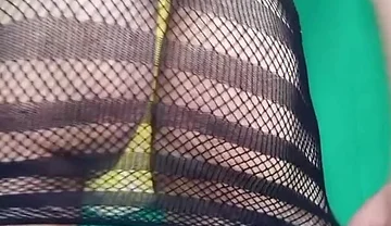 Yellow Plaid Thong and Fishnet Dress