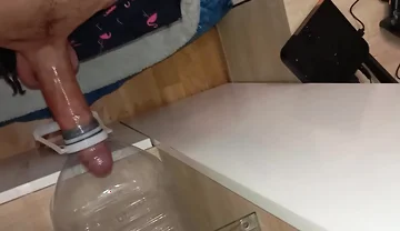 The Stud with the Big Cock Is Eager to Fuck an Ass, Cumshot in the Mouth of the Bottle!