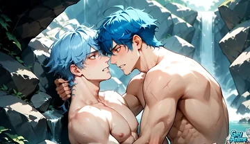 Blue-haired Muscle Orgy in a Snowy Cave! Gay XXX Porn!