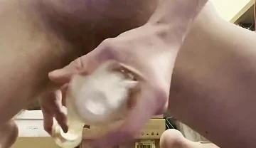 Big Dick Twink Cumming Hard with a Sex Toy Fleshlight and Huge 21cm Dildo