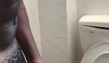 Solo Mature Male Jerking His Black Dick in the Bathroom and Releases Huge Cumload