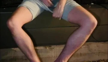Amateur Twink in Adilette Sandals Wets Himself in the Garden and Takes His Cock Out