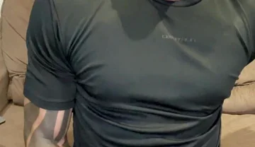 Sunday, Black T-shirt Covered of Cum!
