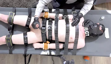 Rubber Twink Strapped Down and Made to Eat His Own Cum