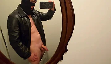 Mirror Leather Jerk off! Hot Stepdaddy Pumps Thick Cock & Shoots Big Load on His Shirt - Follow on X Phantomgentx