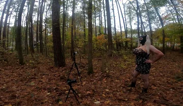 Giant Fake Tits Crossdresser Walk in the Woods Behind the Scenes Photo Shoot