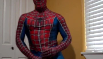 Cumming in a Spider Man Costume