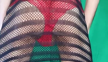 Red Lace Panties Under Fishnet Dress