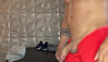 Mr Guru Red Underwear Solo Cum