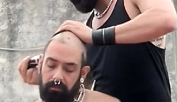 The Bearded Master Has a Hairy Pig Slave and Shaves Its Head.