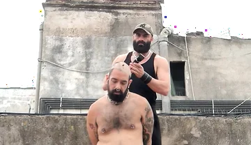 The Bearded Master Has a Hairy Pig Slave and Shaves Its Head.