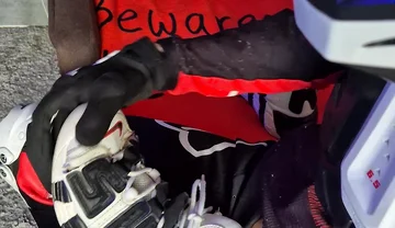 An Excited Guy in Motorcycle Gear Fucks His Sneakers
