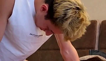 Guy Licks His Friend's Legs, Throat and Cute Twink's Ass