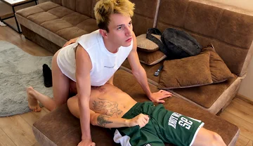 Guy Licks His Friend's Legs, Throat and Cute Twink's Ass