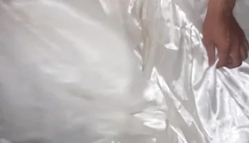 Cum Flows on Satin Wedding Dress