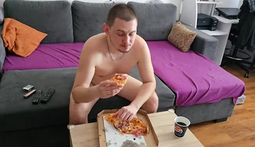 Eating Pizza and Watching TV Completely Naked