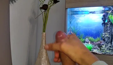 Hot Young Guy Wanks His Nice Big Cock Until He Cums Slowly in Front of the Aquarium