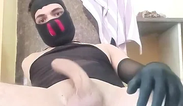 Sexy Boy Huge Cock Masturbation in Black Lingerie