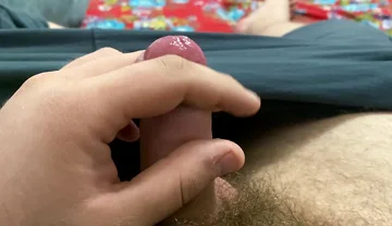 Big Hairy Guy Jerking off His Cock Before Going to Bed
