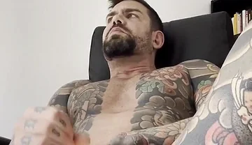 Tattooed Spanish Shows Ass and Jerks off