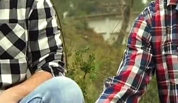 Two Friends Jerkoff in the Forest