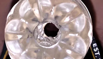 Close-up Cock in Tool for Masturbate Orgasm on Flash