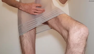 Cumming in My Striped Mesh Dress