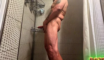 Solo Shower Scene - Soaping up and Dropping Loads