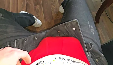 Red Calvin Klein Bulge Gets Slowly Stroked While Colleagues Are Two Meters Away