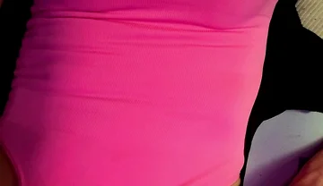 Cdmichelle Wearing Pink Bodysuit with Hard Nipples Cumming on Leg