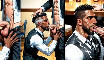 Black Waiter Sucks the Dicks of Customers and Kitchen Colleagues in Front of Everyone. Slide Pics Compilation Hentai