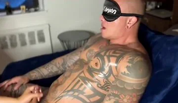 Blind Folded Damian Dragon Masturbates Hard Dick