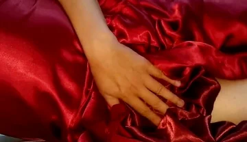 Pulsating Cum Into Red Satin Long Gown