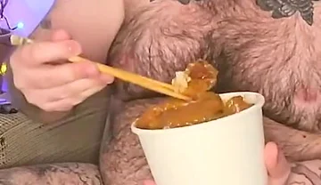 Stepdaddy Stuffs His Face with a Takeaway and Enjoys It so Much He Wanks with the Sauces!