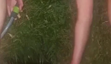 Clean Pressure Enema with Ass Lips and Pissing - Outdoor Garden Hose Anal