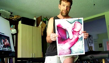 Hairyartist in Ripped Shorts During Art Studio Tour