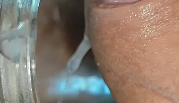 Manly Man Has Big Explosion of Cum in Mason Jar.