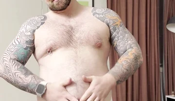 Chubby Bear Plays with His Cock and Belly