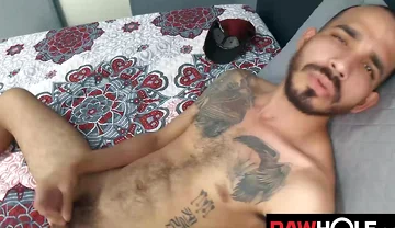 Rawhole Hairy Latino Leon Jerks off His Huge Cock Solo