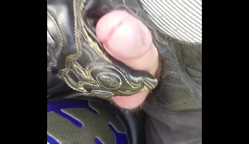 Biker jerking in the forest