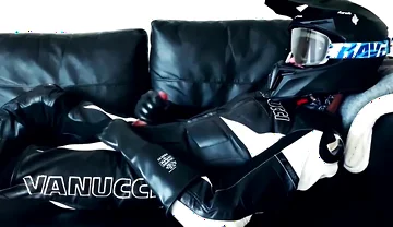 Rubber gloves biker jerking